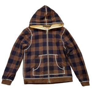 Hanna Andersson Plaid Hooded Zippered Sweatshirt 140